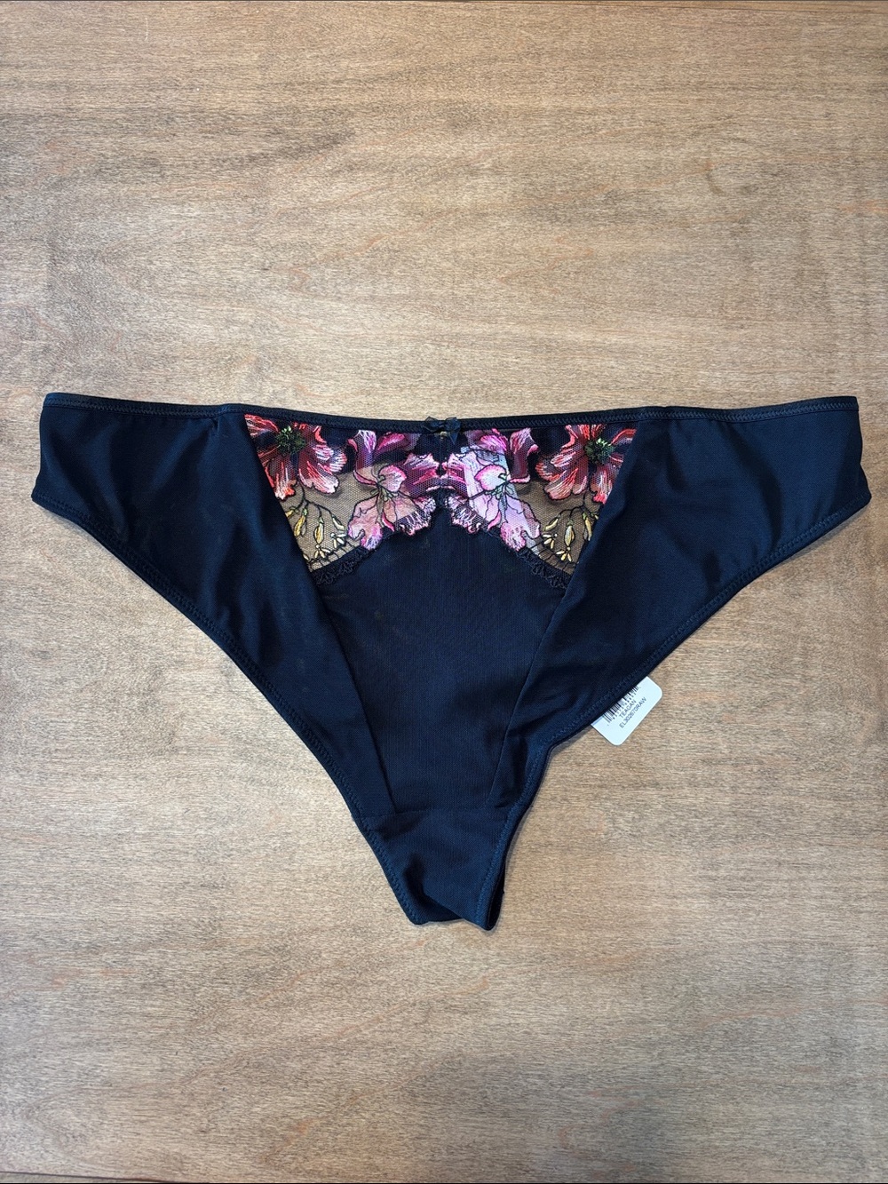 NEW Elomi Teagan Metallic Floral Embroidered Mesh Bow Thong 302670 Rainbow Black